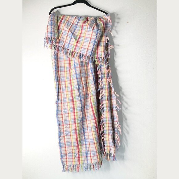 April Cornell Other - April Cornell Plaid Fringe Tablecloth Cover Fringe 51 x 51 Square